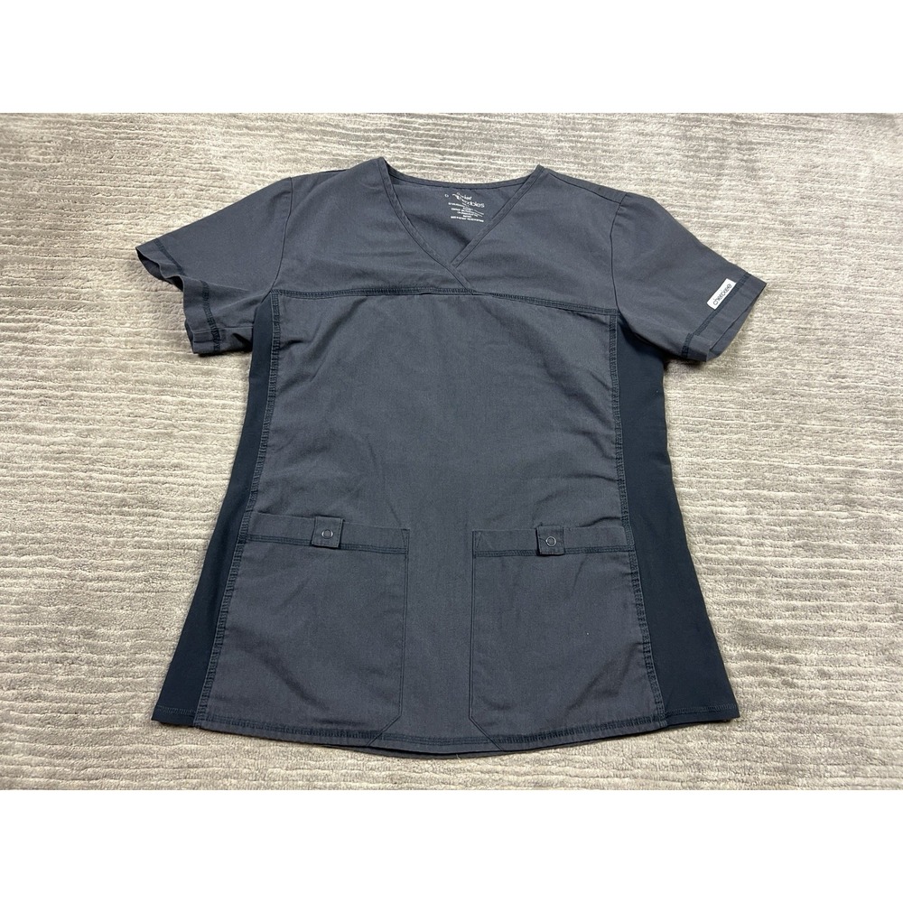 Cherokee Scrub Top Womens Small Gray Short Sleeve Polyester Blend Pro Flexibles‎